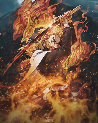 Flame hashira, demon slayer flamehashira, rengoku, HD phone