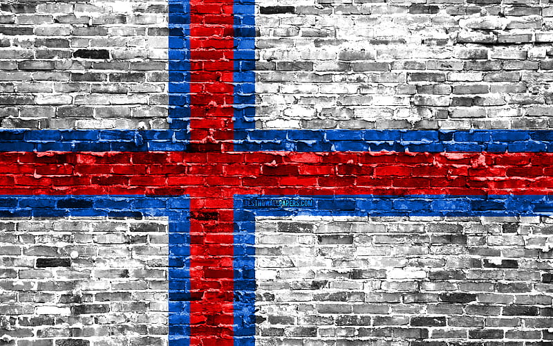Faroe Islands flag, bricks texture, Europe, national symbols, Flag of Faroe Islands, brickwall, Faroe Islands 3D flag, European countries, Faroe Islands, HD wallpaper