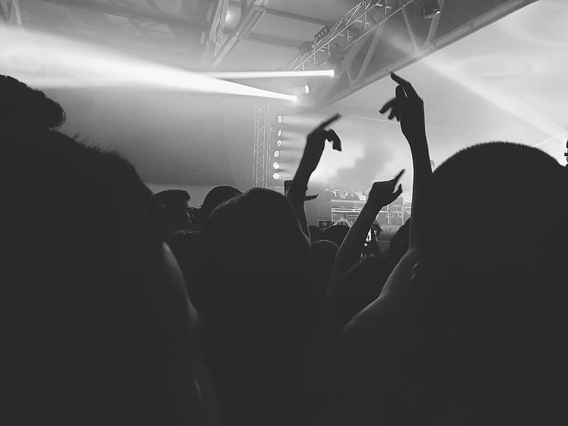 Concert, Francisco, black, bw, gris, hall, music, graphy, rave, white, HD wallpaper