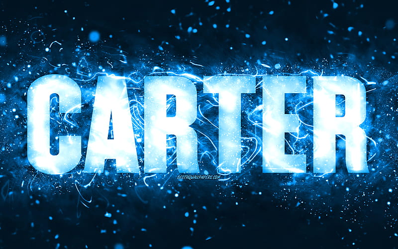 Happy Birtay Carter blue neon lights, Carter name, creative, Carter Happy Birtay, Carter Birtay, popular american male names, with Carter name, Carter, HD wallpaper