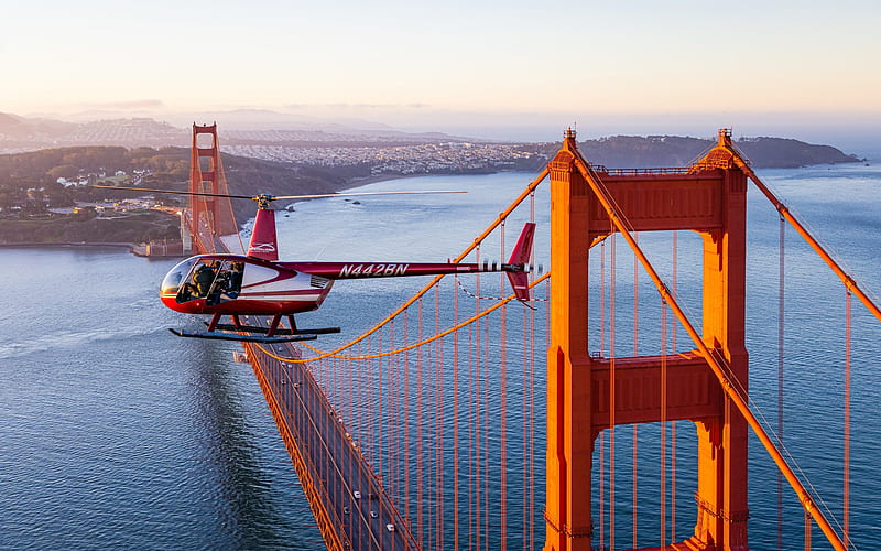 Golden Gate Bridge, San Francisco, Golden Gate Strait, evening, sunset, San Francisco panorama, California, USA, HD wallpaper