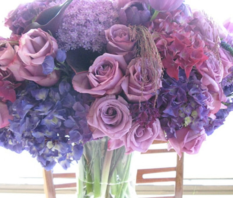 spring flowers, beautifully, flowers, spring, purple bouquet, pink, HD wallpaper