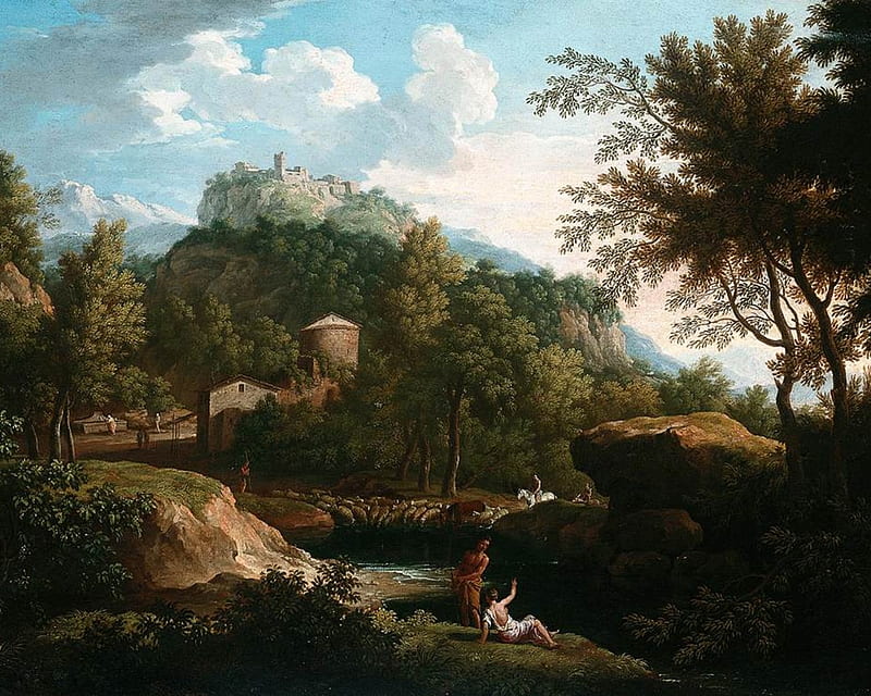 Jacob de Heusch - Italian Landscape, 18th century, landscape, mountains, italy, HD wallpaper