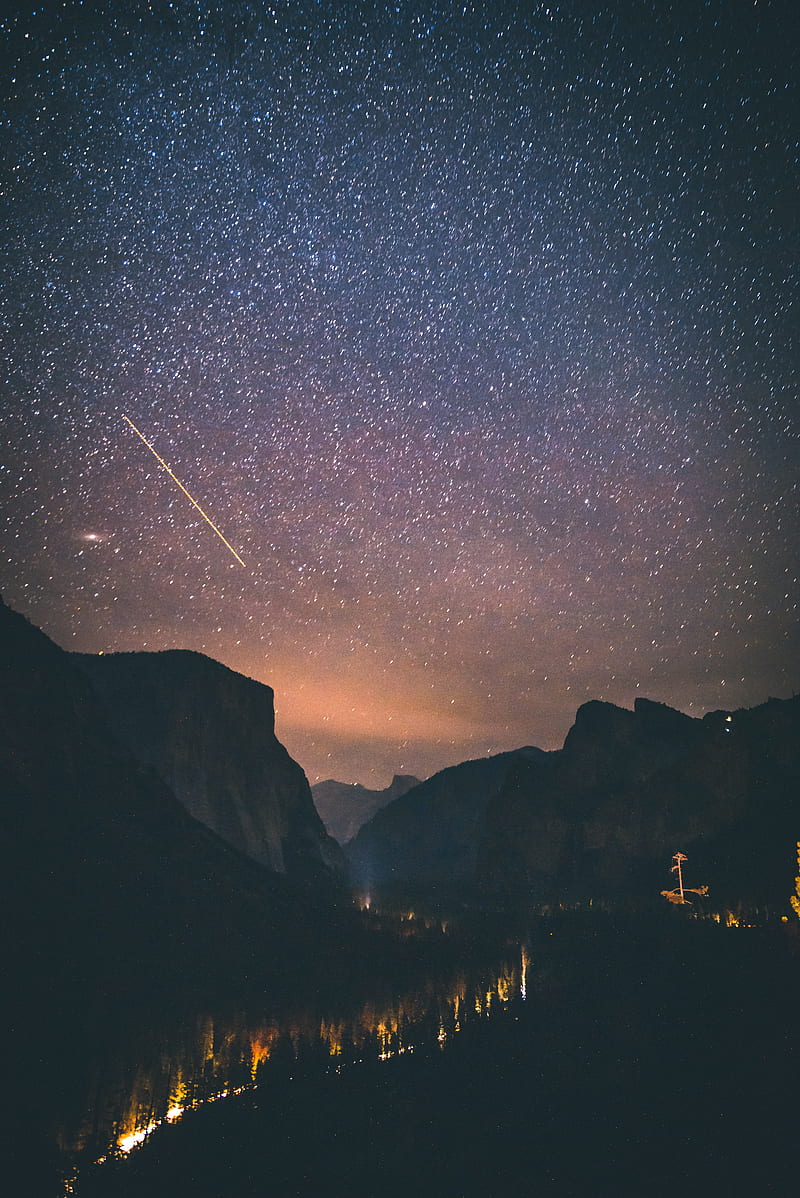 shooting star above mountains, HD phone wallpaper