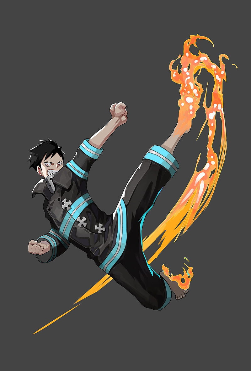 Fire Force Shinra Kusakabe On Fire With Gray Background HD Anime Wallpapers, HD Wallpapers