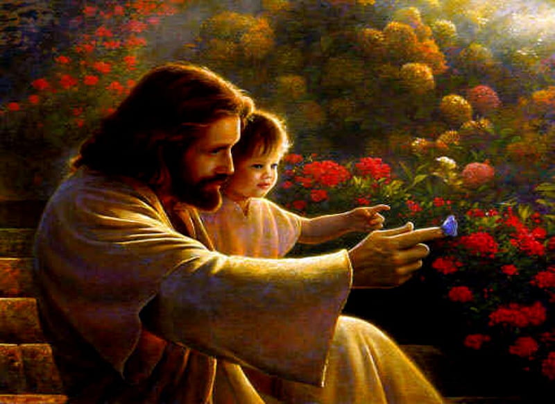 Jesus With Little Chld, Abstract, Child, Men, Jesus, HD wallpaper