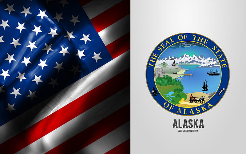 Seal of Alaska, USA Flag, Alaska emblem, Alaska coat of arms, Alaska badge, American flag, Alaska, USA, HD wallpaper