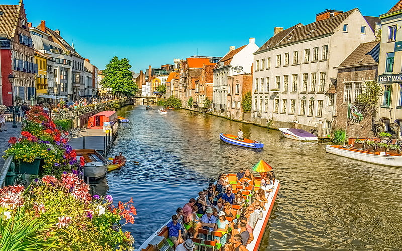 Ghent, summer, canada, tourism, travel, Belgium, urban architecture, HD wallpaper