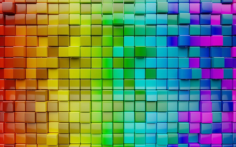 multicolored 3d cubes abstraction, rainbow 3d cubes texture, 3d cubes background, 3d background, cubes texture, HD wallpaper