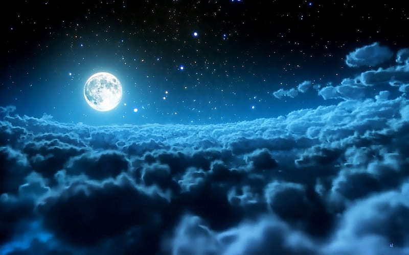 Full moon, fantasy, cloud, moon, luminos, sky, night, HD wallpaper