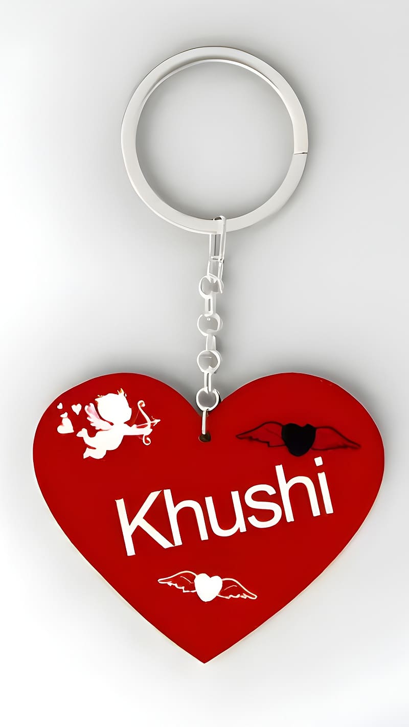 Khushi Name, Red Heart Keychain, love, HD phone wallpaper