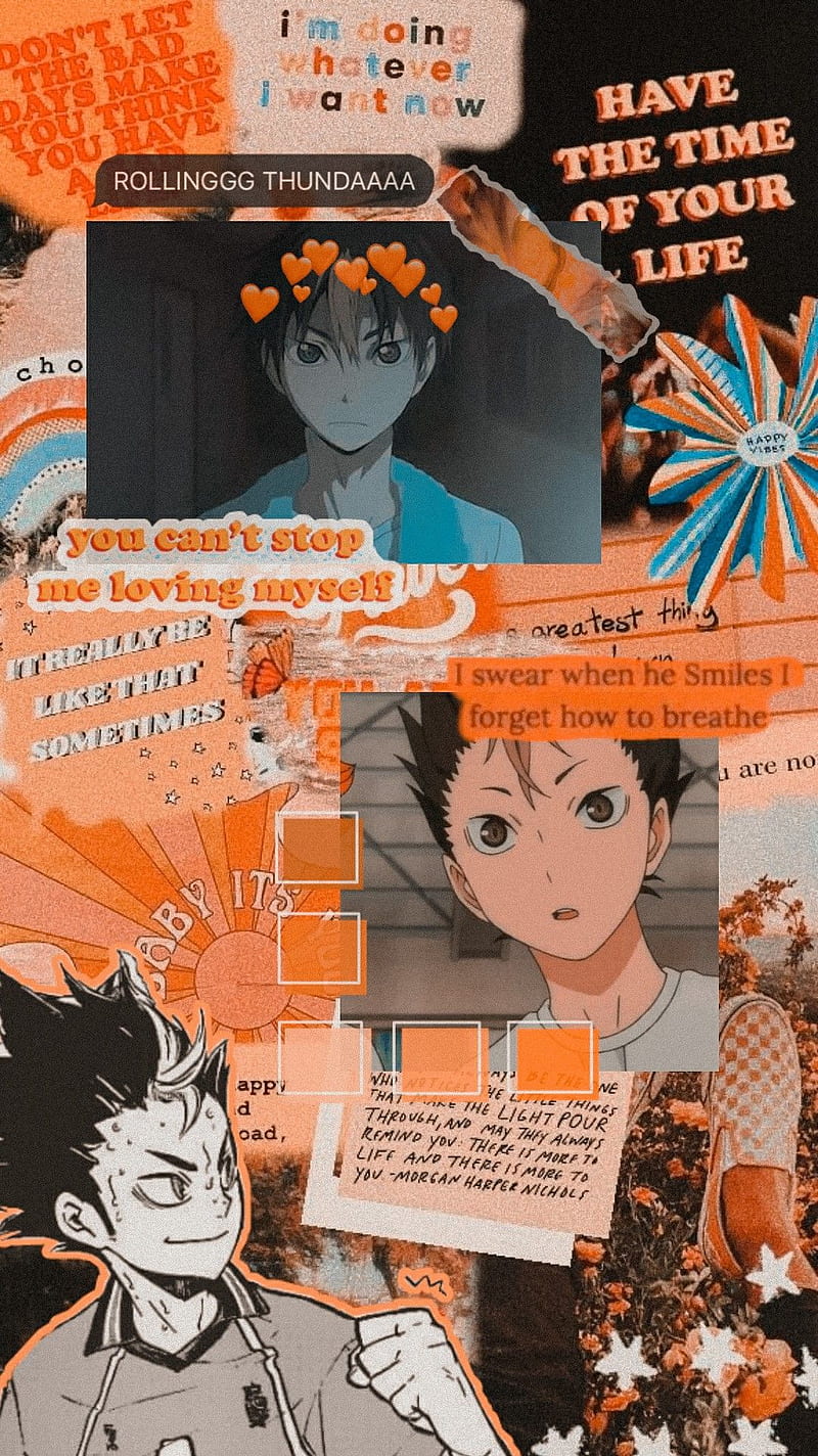 Yu Nishinoya Wallpaper 4K, Haikyuu, Orange background, 8K