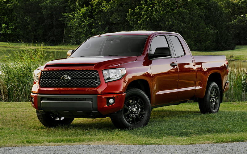 Toyota Tundra, 2019, red pickup truck, exterior, front view, new red Tundra, japanese cars, Toyota, HD wallpaper