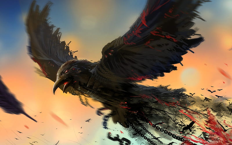 raven, birds, art, creative, predators, black raven, HD wallpaper