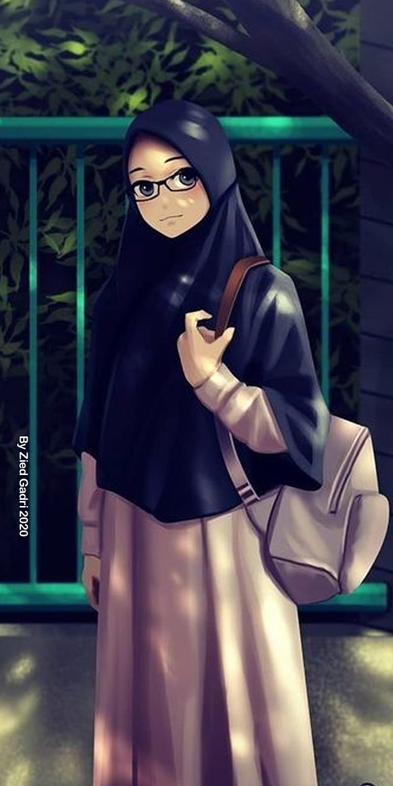 Pretty woman wear hijab, hero, smile, anime version