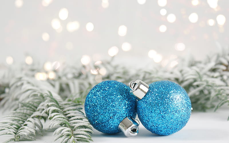 Blue Christmas balls, New Year, 2018, Christmas decoration, HD wallpaper