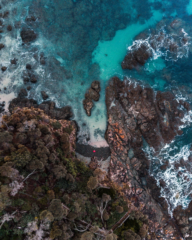 shore, rock, aerial view, water, sea, HD phone wallpaper