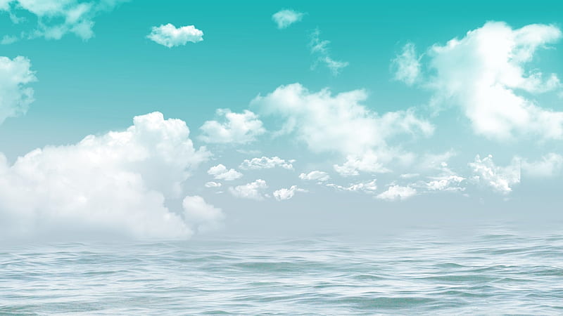 open water, water, green, clouds, sky, teal, white, blue, HD wallpaper