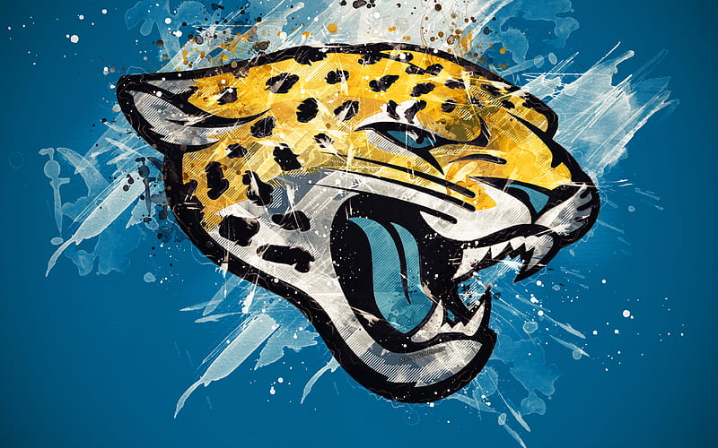 Jacksonville Jaguars logo, grunge art, American football team, emblem, blue background, paint art, NFL, Jacksonville, Florida, USA, National Football League, creative art, HD wallpaper