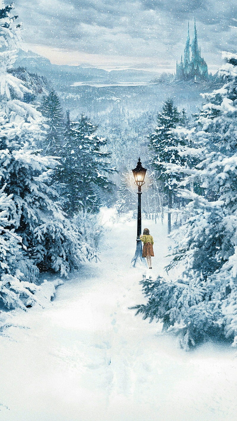 Chronicles of Narnia, snow, lamp, post, aslan, ice, HD phone wallpaper