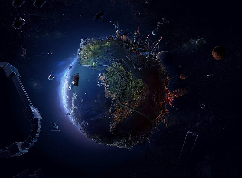 Earth Depicted, circle, planet, space, world, HD wallpaper