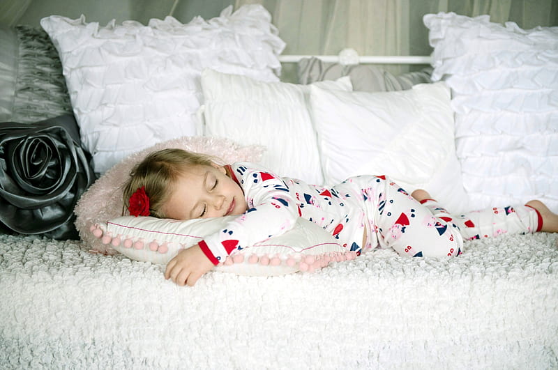 rest, sleep, background, children, sleeping, bed, rosette, girl, little girl, child, relaxation, pillows, kids, HD wallpaper