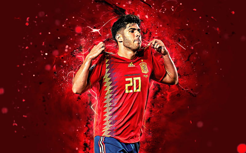 Marco Asensio, goal, Spain National Team, fan art, Asensio, soccer, footballers, neon lights, Spanish football team, HD wallpaper
