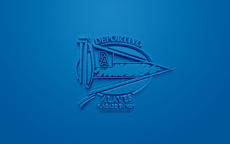 Deportivo Alaves, creative 3D logo, blue background, 3d emblem, Spanish football club, La Liga, Vitoria-Gasteiz, Spain, 3d art, football, stylish 3d logo, HD wallpaper