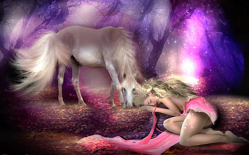 Fantasy Dreans, Colorful, Fantasy girl, horse, Fantasy art, purple, dreaming, digital, magical, pinks, HD wallpaper Fantasy Dreans, Colorful, Fantasy girl, horse, Fantasy art, purple, dreaming, digital, magical, pinks, HD wallpaper