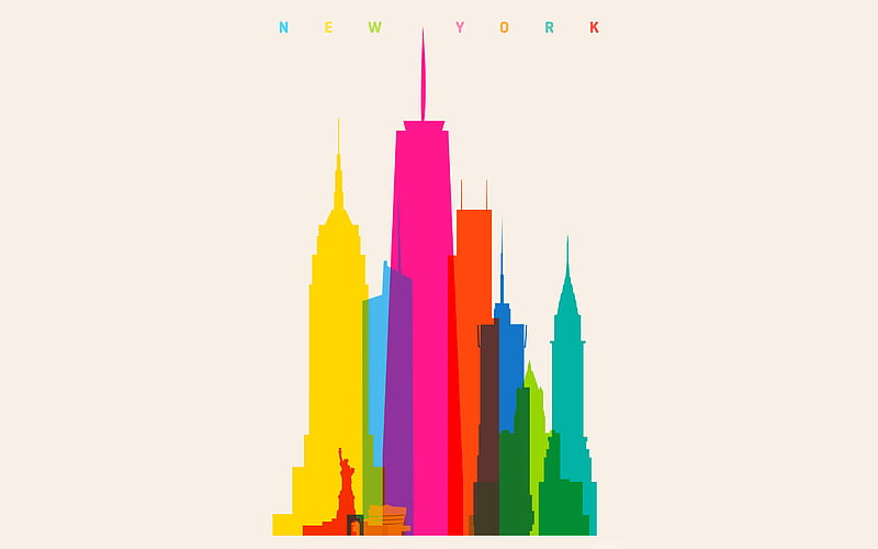 New York silhouette, minimal, skyscrapers, creative, NYC, silhouette of New York, NYC silhouette, New York minimalism, HD wallpaper