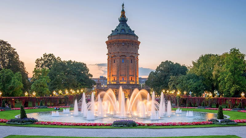 Mannheim Water Tower Fountain Germany 2023 Bing, HD wallpaper