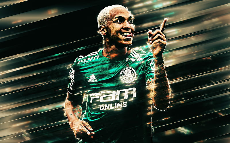 Deyverson creative art, blades style, Palmeiras, Brazilian footballer, Serie A, Italy, green background, football, Deyverson Brum Silva Acosta, HD wallpaper