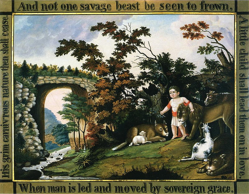 Edward Hicks. 1826 1830. Peaceable Kingdom of the Branch..jpg, quaker, art, naievety, bible, american, HD wallpaper