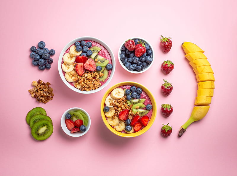Food, Breakfast, Banana, Berry, Blueberry, Fruit, Kiwi, Strawberry, HD wallpaper