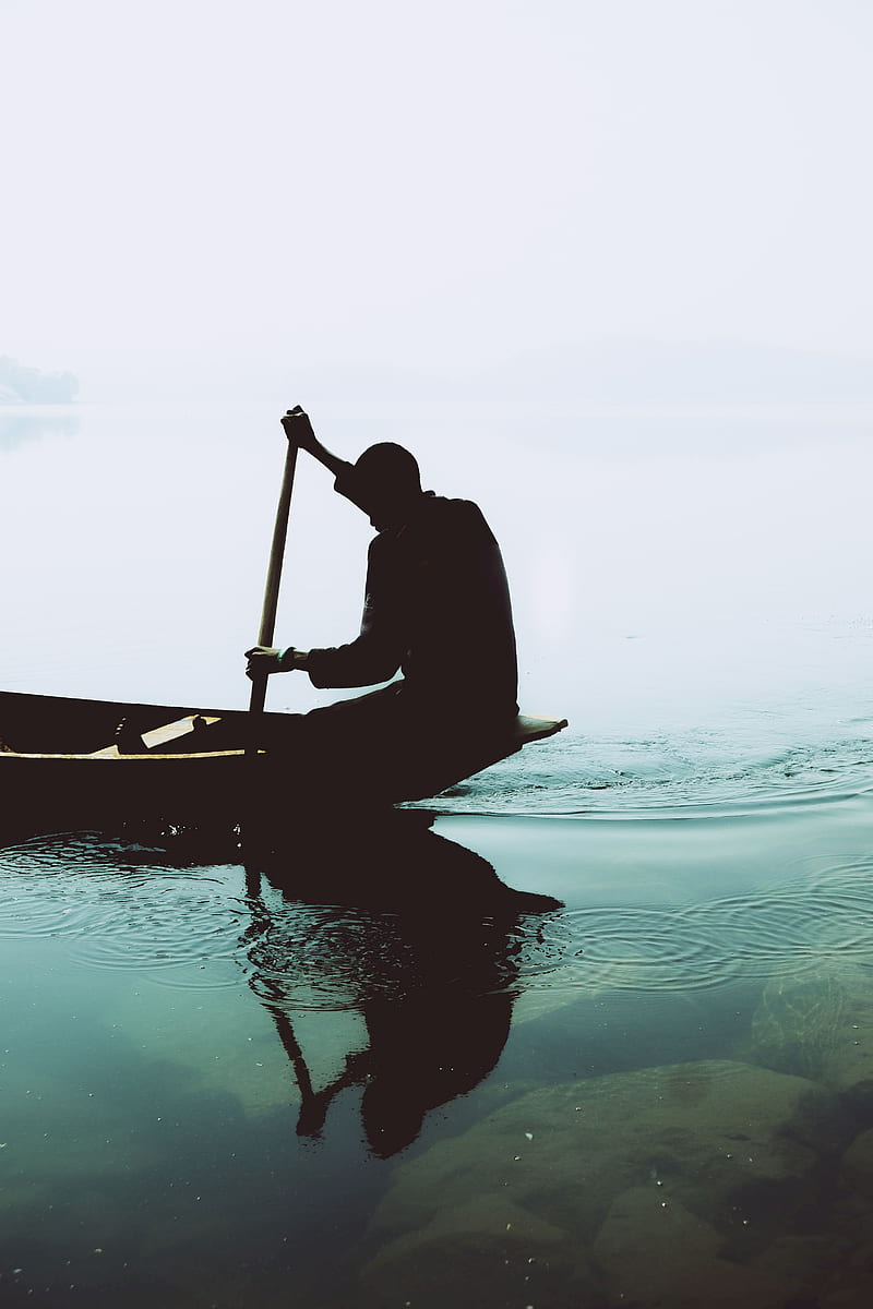 silhouette, boat, paddle, lonely, loneliness, HD phone wallpaper