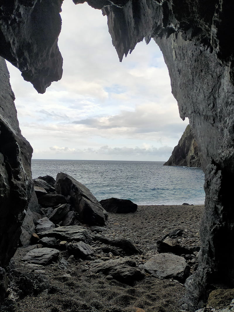 cave, arch, sea, horizon, HD phone wallpaper