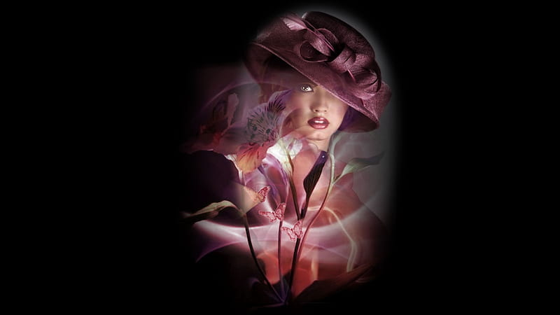 La Femme Headdress Vintage Hat 1, pretty, stunning, bold, bonito, breathtaking, woman, women, floral, women are a mystery, glam women, flowers, feminine, lafemme portrait, gorgeous, lafemme headdress, daring, lovely, female, butterflies, girl, HD wallpaper