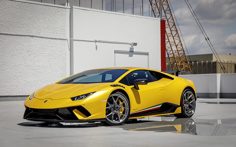 Lamborghini Huracan, 2018 yellow sports car, VAG, Performante, Yellow Huracan, luxury tuning, supercar, new yellow Huracan, Italian cars, Lamborghini, HD wallpaper
