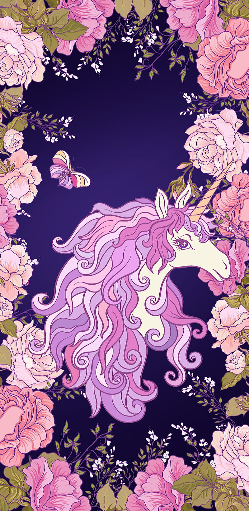 SweetHeart Unicorn, bonito, butterfly, flowers, girly, pretty, sweetheart, unicorn, HD phone wallpaper