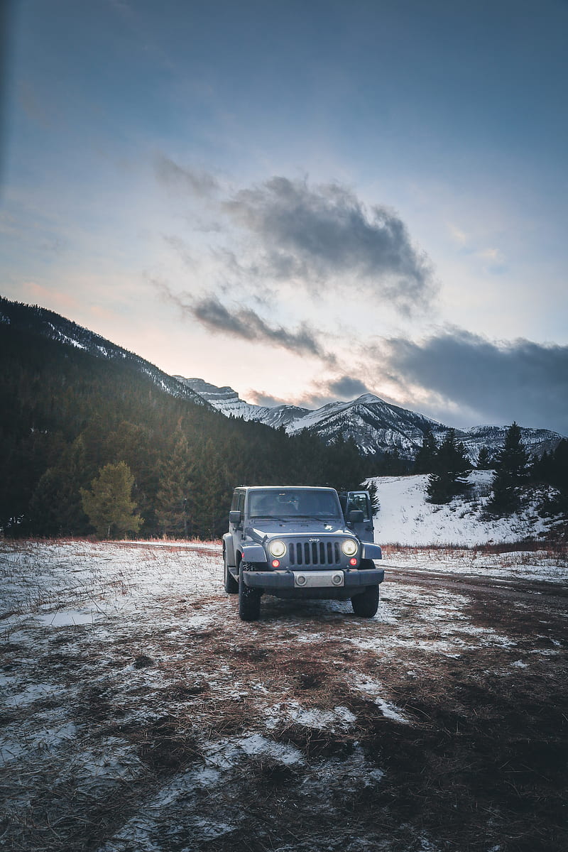 jeep, car, suv, gray, snow, mountains, winter, HD phone wallpaper