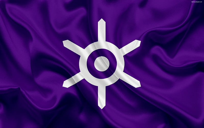 Flag of Tokyo Prefecture, Japan purple silk flag, Tokyo, emblem, symbols, logo, symbols of the Japanese prefectures, HD wallpaper