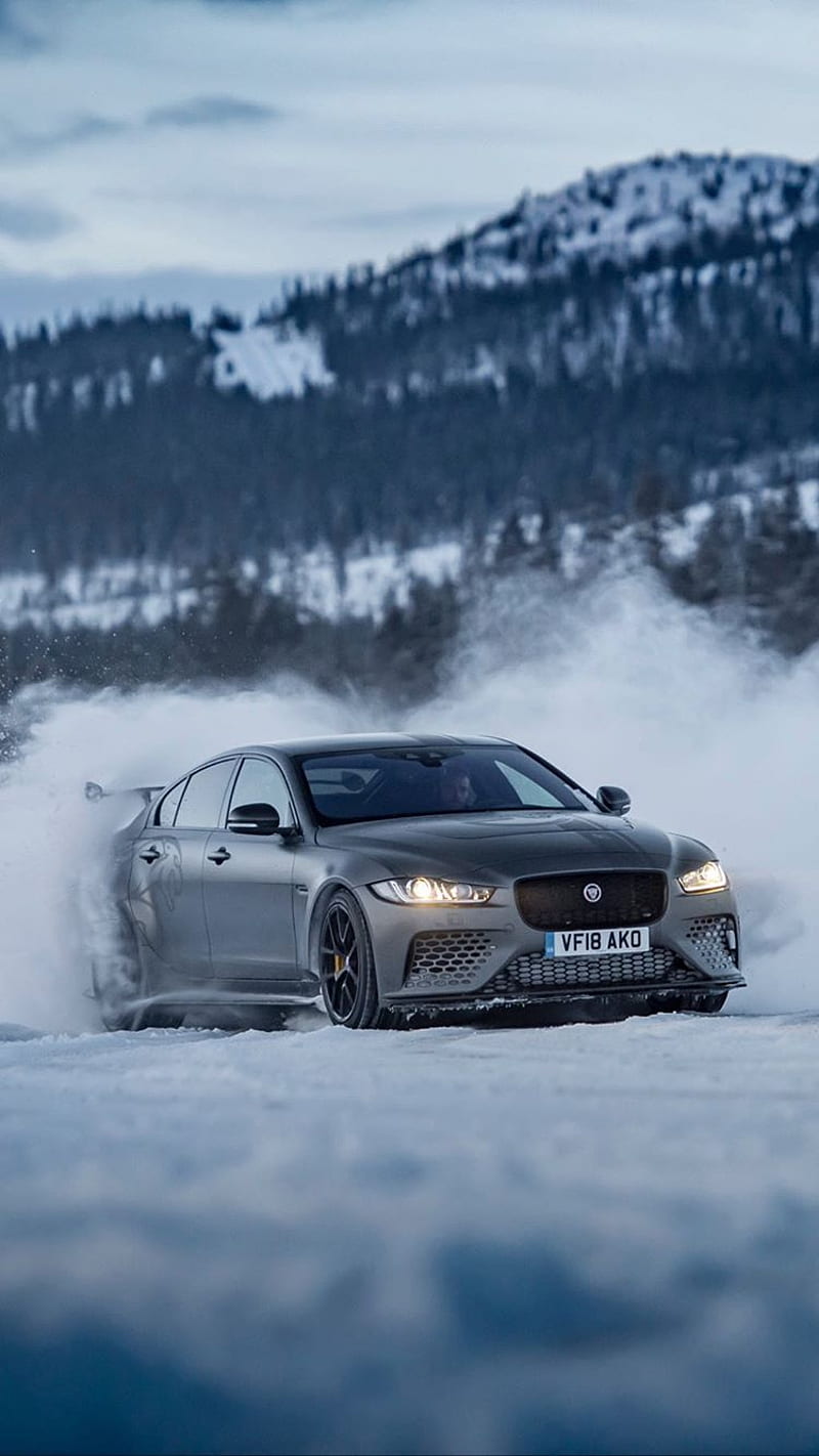 Drifting Jaguar, car, drift, snow, sport, HD phone wallpaper