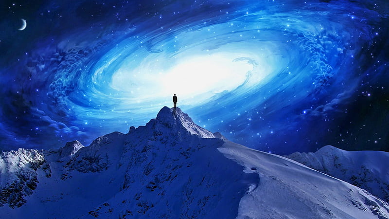 Galaxy of One, sci-fi, cgi, man, galaxy, landscape, HD wallpaper