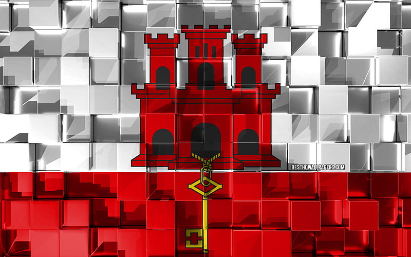 Flag of Gibraltar 3d flag, 3d cubes texture, Gibraltar 3d flag, 3d art, Gibraltar, Europe, 3d texture, HD wallpaper