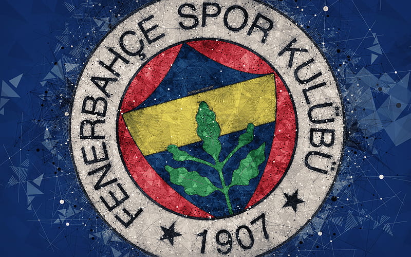 Fenerbahce SK logo, creative art, Turkish football club, geometric art, grunge style, blue abstract background, Istanbul, Turkey, Super Lig, football, Fenerbahce FC, HD wallpaper