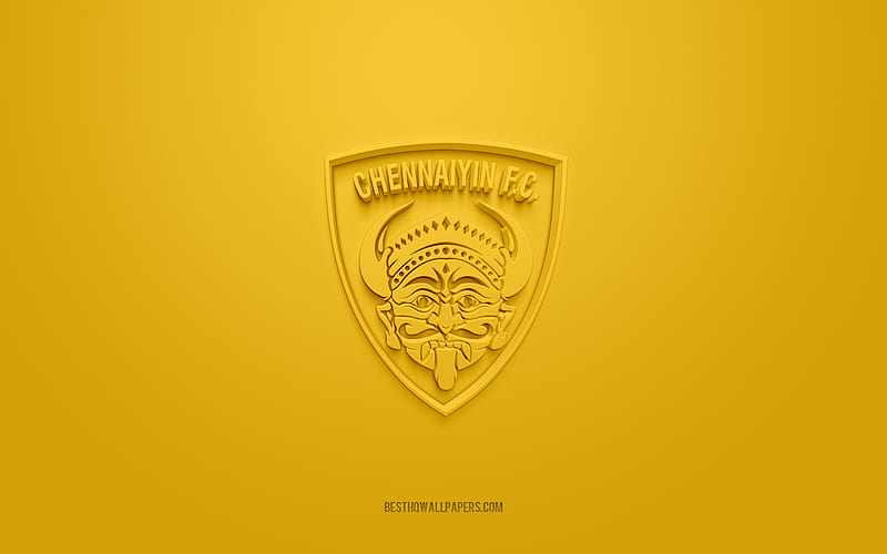 Chennaiyin FC, creative 3D logo, yellow background, 3d emblem, Indian football club, Indian Super League, Chennai, India, 3d art, football, Chennaiyin FC 3d logo, HD wallpaper