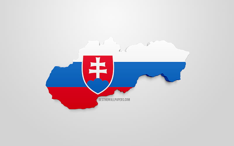 3d flag of Slovakia, map silhouette of Slovakia, 3d art, Slovakia 3d flag, Europe, Slovakia, geography, Slovakia 3d silhouette, HD wallpaper