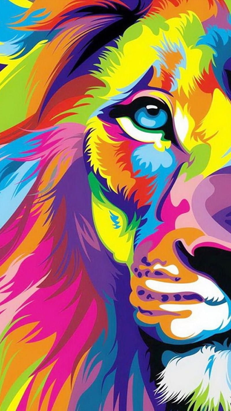 Colorful tiger, art, lion, nature, paint, pop, HD phone wallpaper