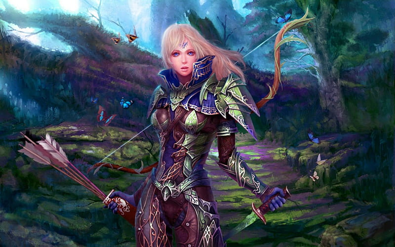Fantasy warrior, warrior, fantasy, woman, arrow, HD wallpaper