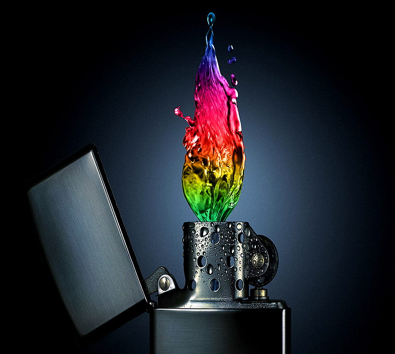 water fire, colorful, lighter, HD wallpaper